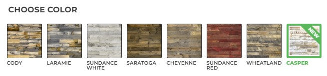 Wood plank color options: Cody, Laramie, Sundance White, Saratoga, Cheyenne, Wheatland, Casper