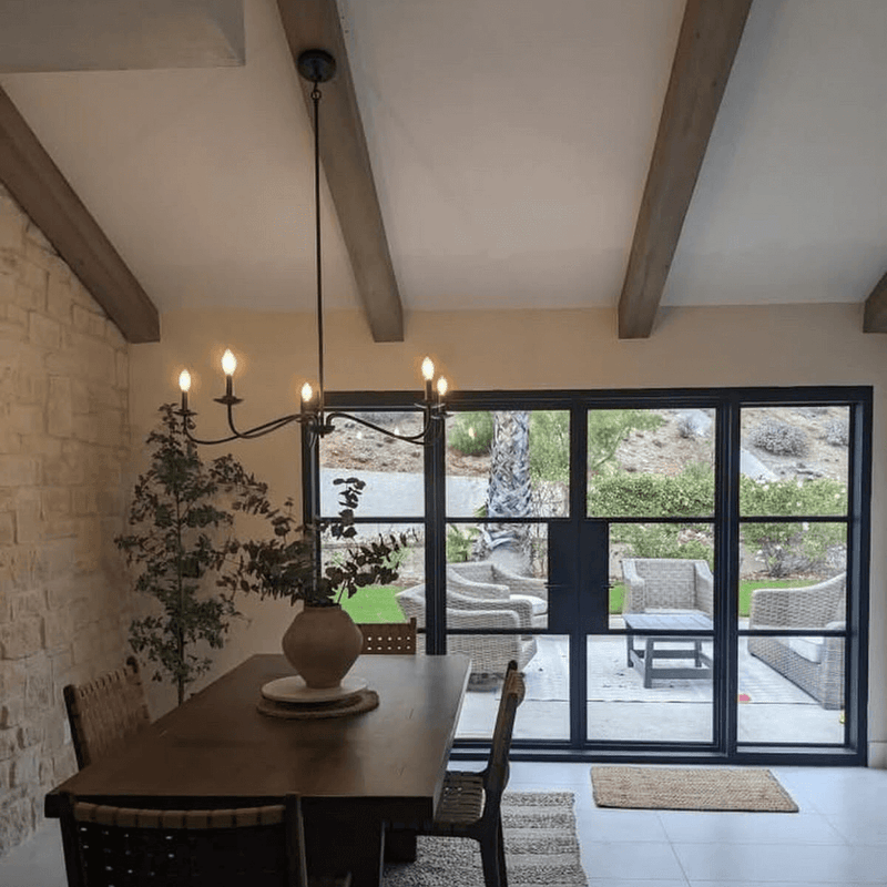 Transitional Dining Room Faux Beam Installation — Northern California.
