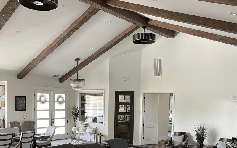 Transitional Vaulted Living Room Faux Beam Installation — Sacramento, CA.