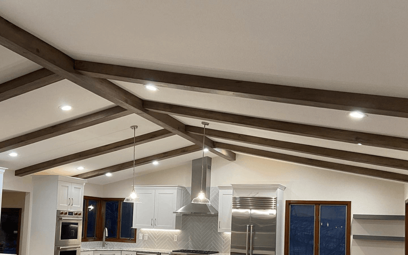 Transitional Vaulted Faux Beam Kitchen Installation — Orange County, CA.