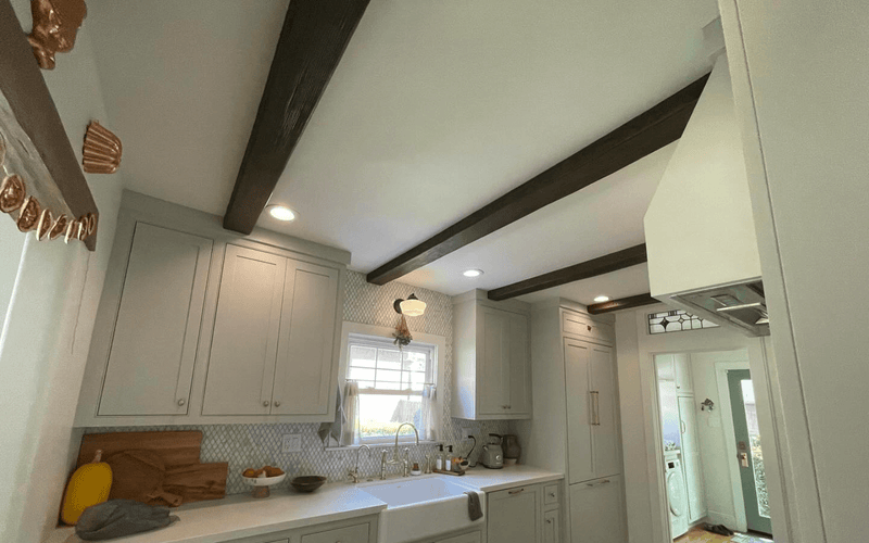 Transitional Kitchen Faux Beam Installation — Northern California.