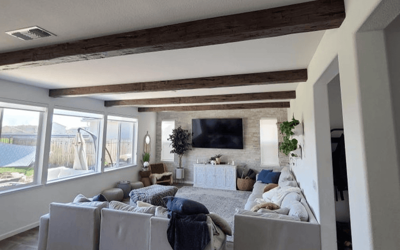 Modern Living Room Faux Beam Ceiling Installation — Reno, NV.