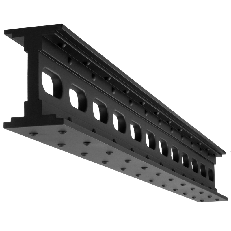 Faux wood cellular I-beam —small profile showing precision-cut openings by Elite Ceiling Designs