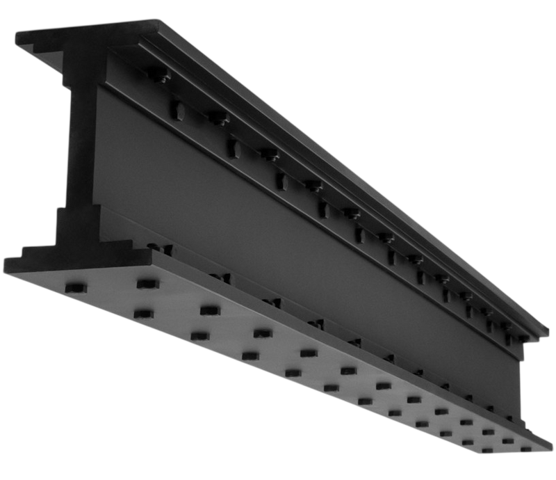 Faux wood I-beam with decorative bolts — industrial character with wood grain finish by Elite Ceiling Designs