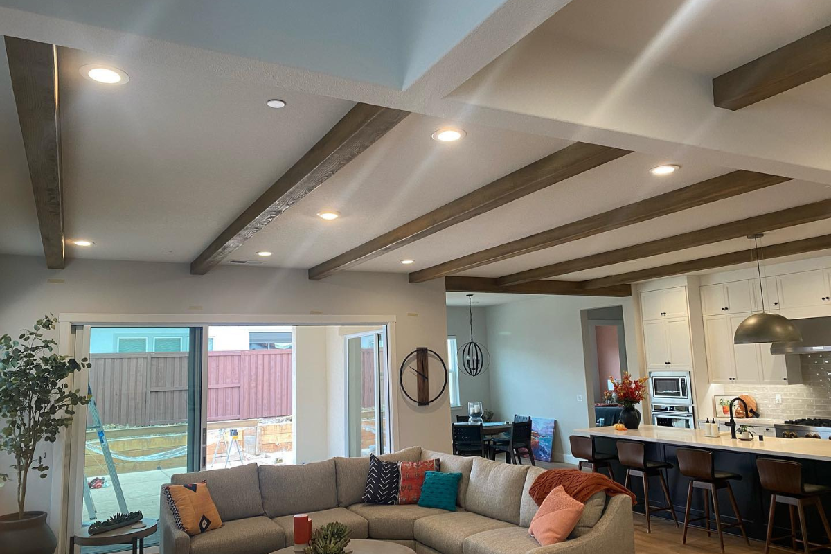 Foam ceiling beams installed in a Sacramento living space