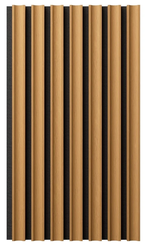 Wall accent panel with concave fluted slats over a black backing board